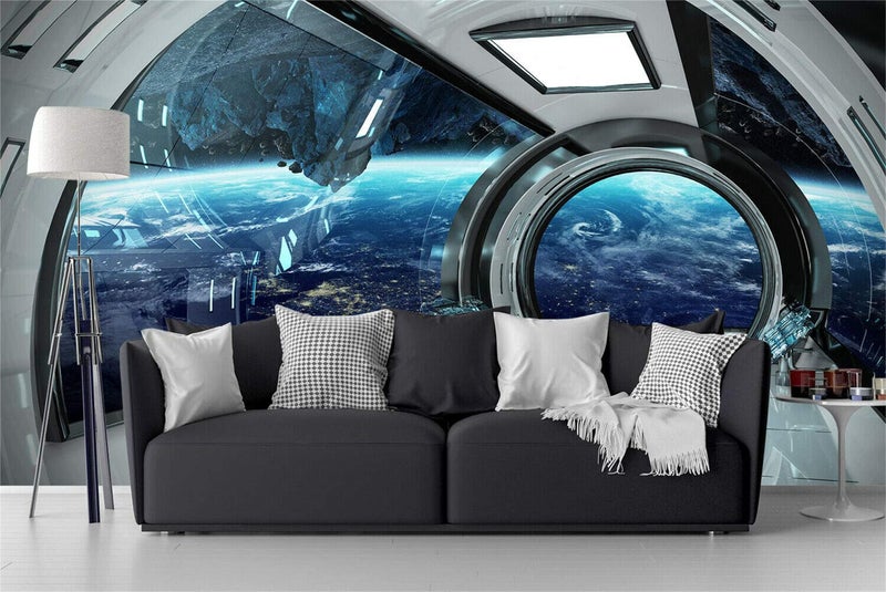 FLFK 3D Space Wall Murals Peel and Stick 141.7"x98.4"-Futuristic Spaceship Interior View Self-Adhesive Wallpaper Large Poster Painting Sticker for Kids Bedroom Decor - Image 4